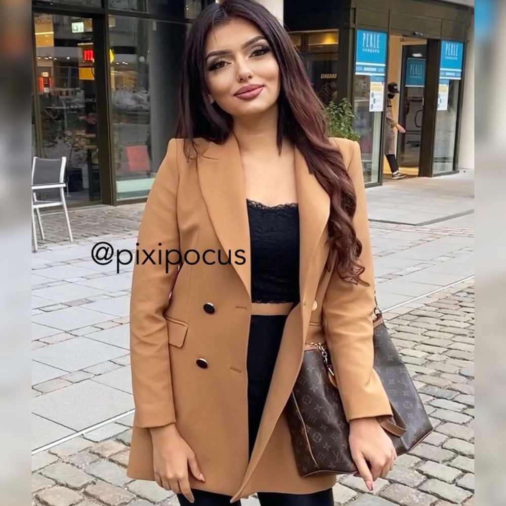NWT Zara Double Breasted Frock Blazer Coat Camel - Picture 5 of 16